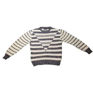 True VTG 80s Peter England Virgin Wool Sweater Mens L Gray Ivory Knit